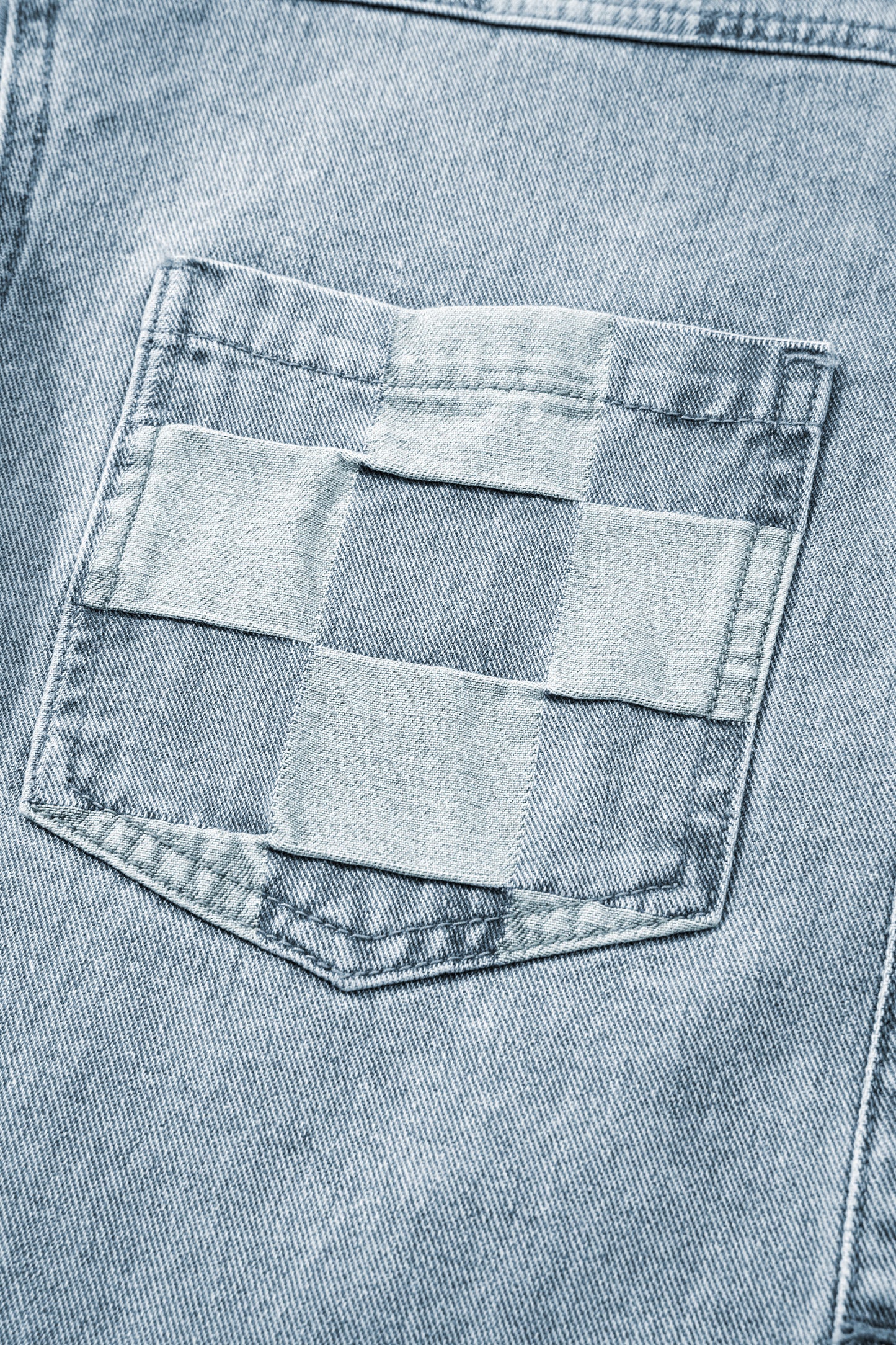 Beau Blue Denim Checkered Pattern Patchwork Womens Casual Jacket