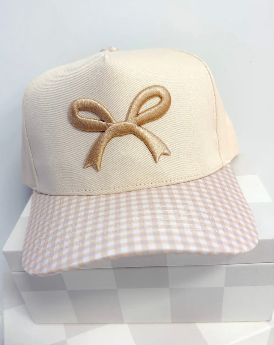 Gingham Bow Embroidered Trucker Hat