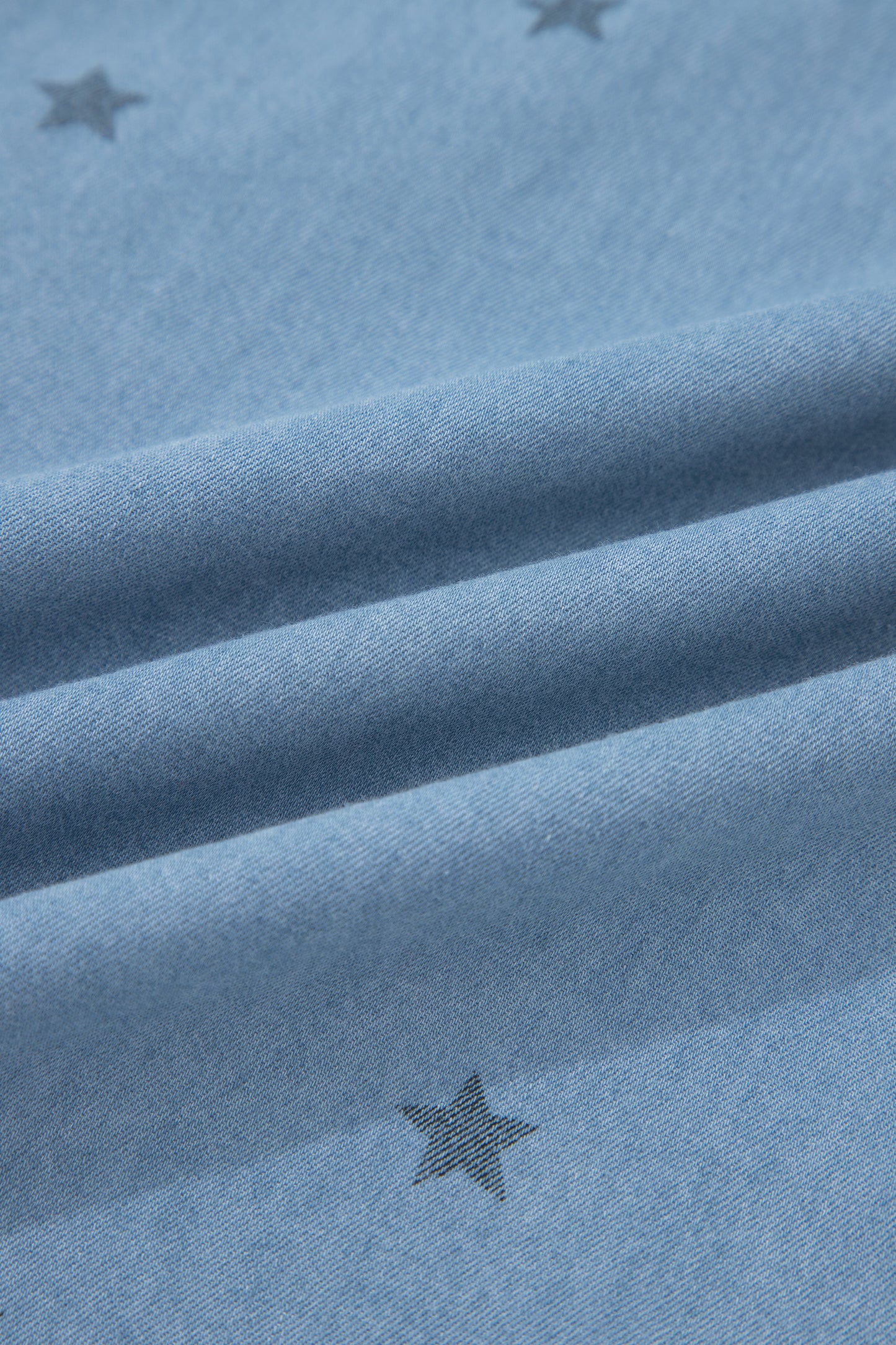 Beau Blue Star Allover Print Double Chest Pocket Short Sleeve Denim Shirt