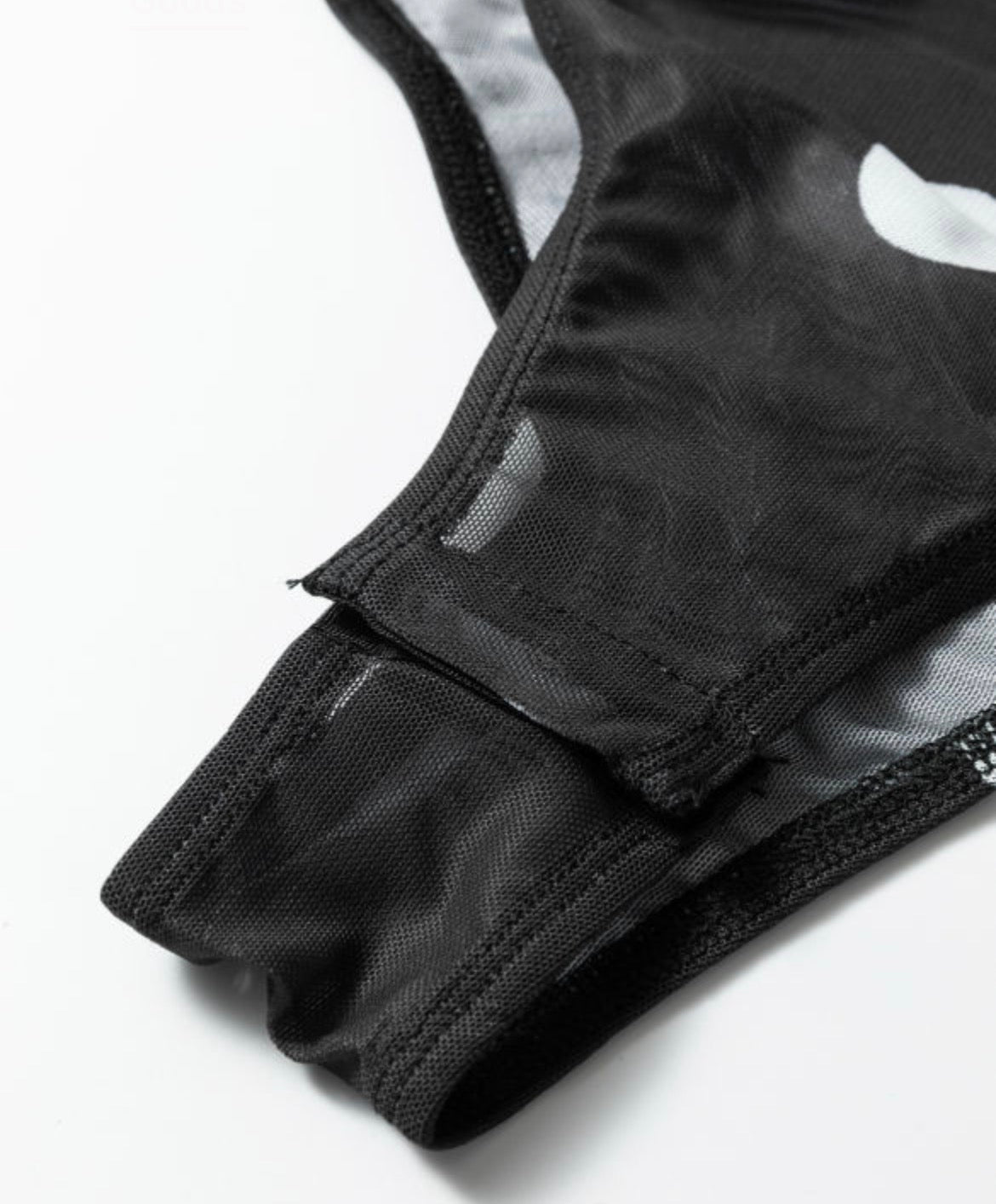 Black vintage polka dot print mesh long sleeve body suit