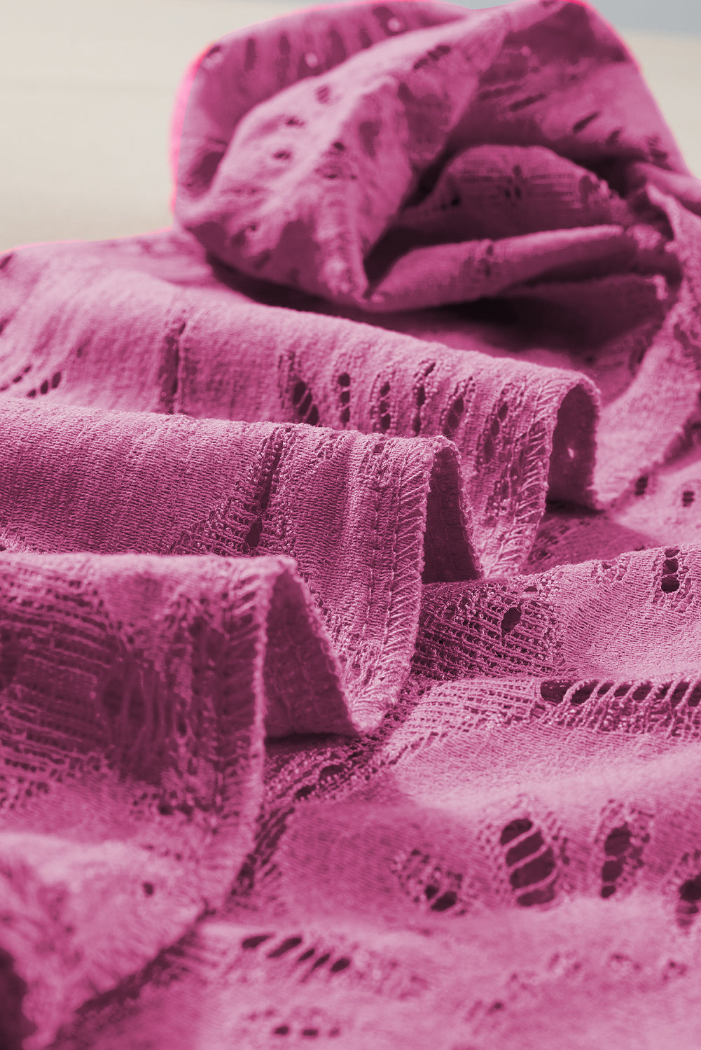 Flower Eyelet Jacquard Keyhole Flounce Sleeve Top