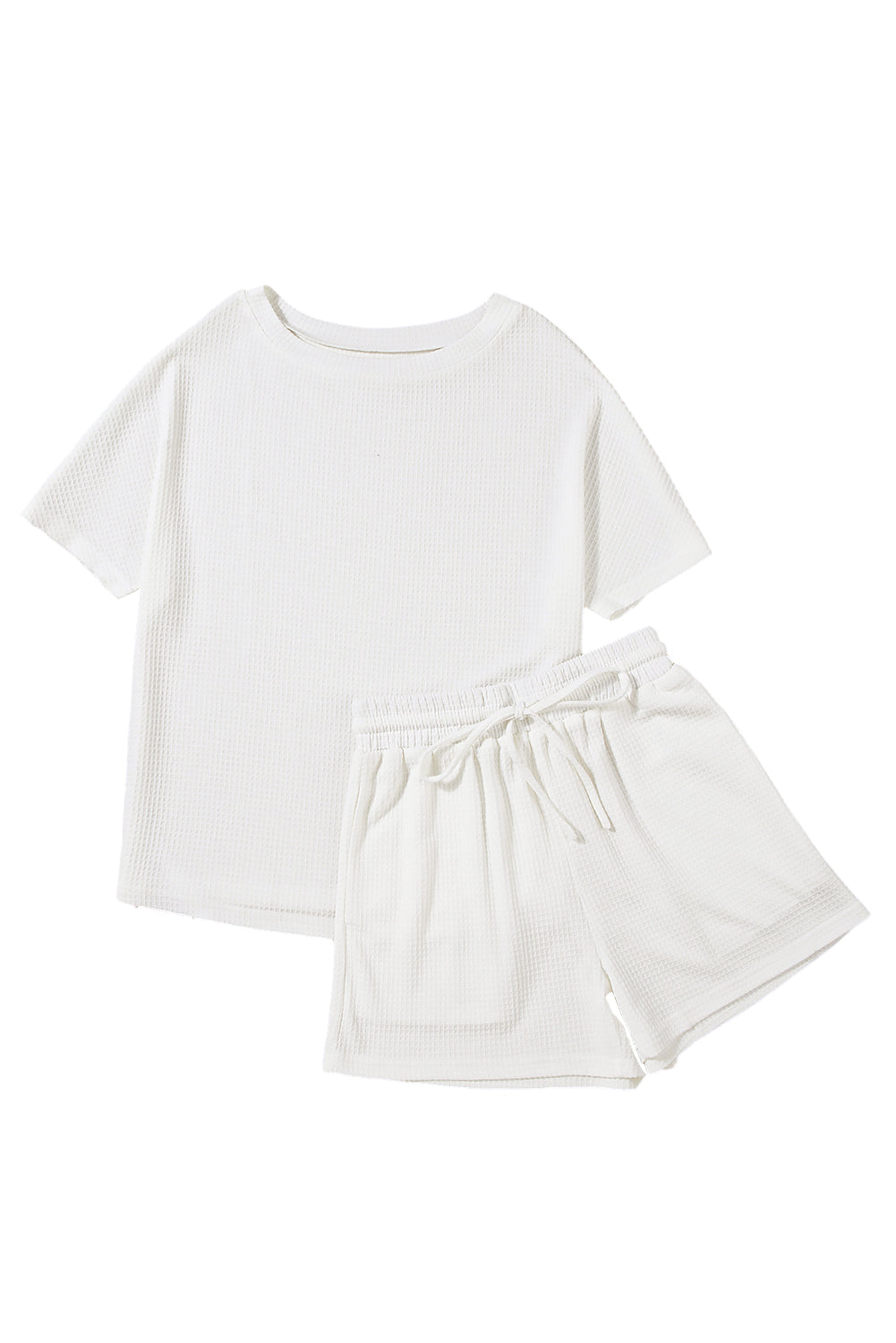 Casual Textured Tee and Drawstring Shorts Set