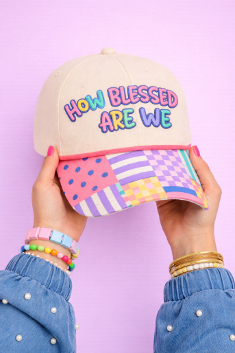 "HOW BLESSED ARE WE" on Tan Cap With Patch Work