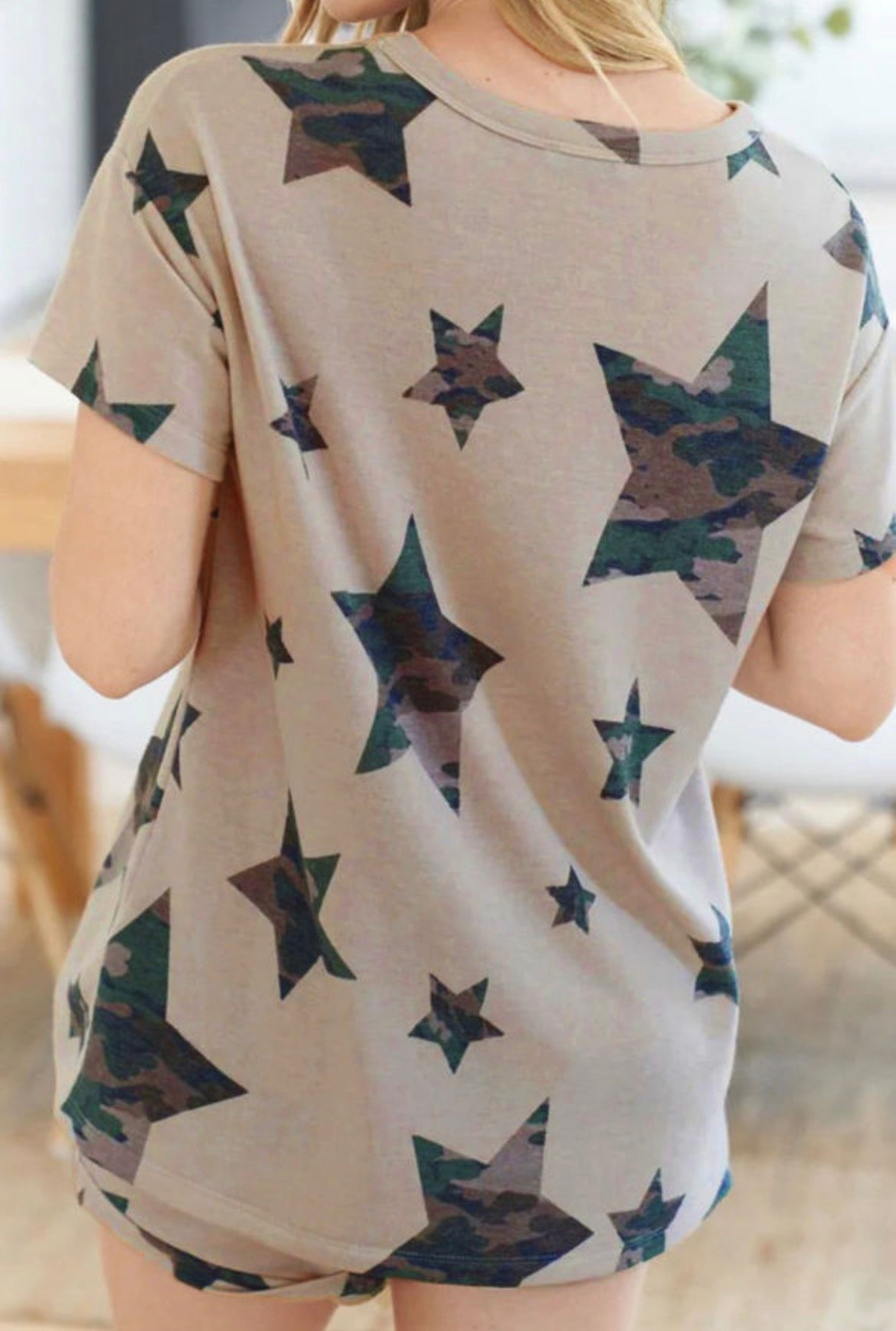 Khaki camo star print short lounge set