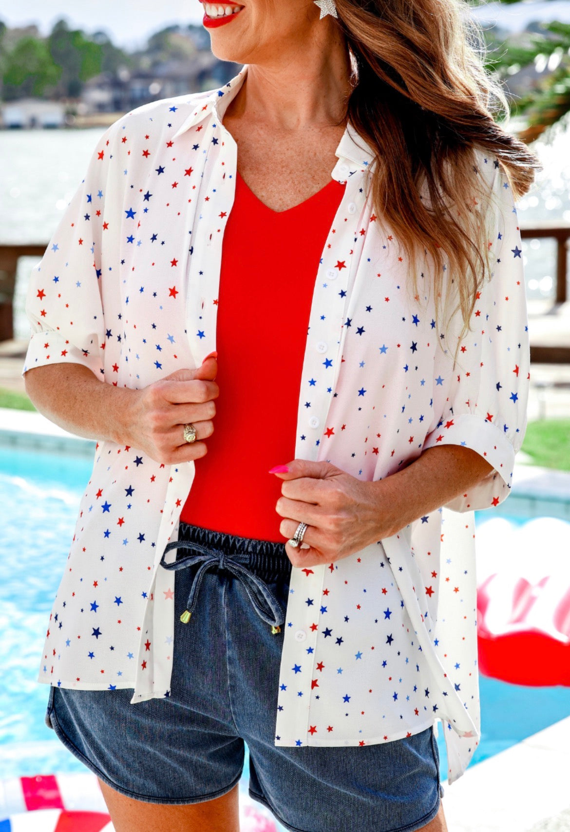 Preorder - Sutton Button Up Top - Patriotic Stars