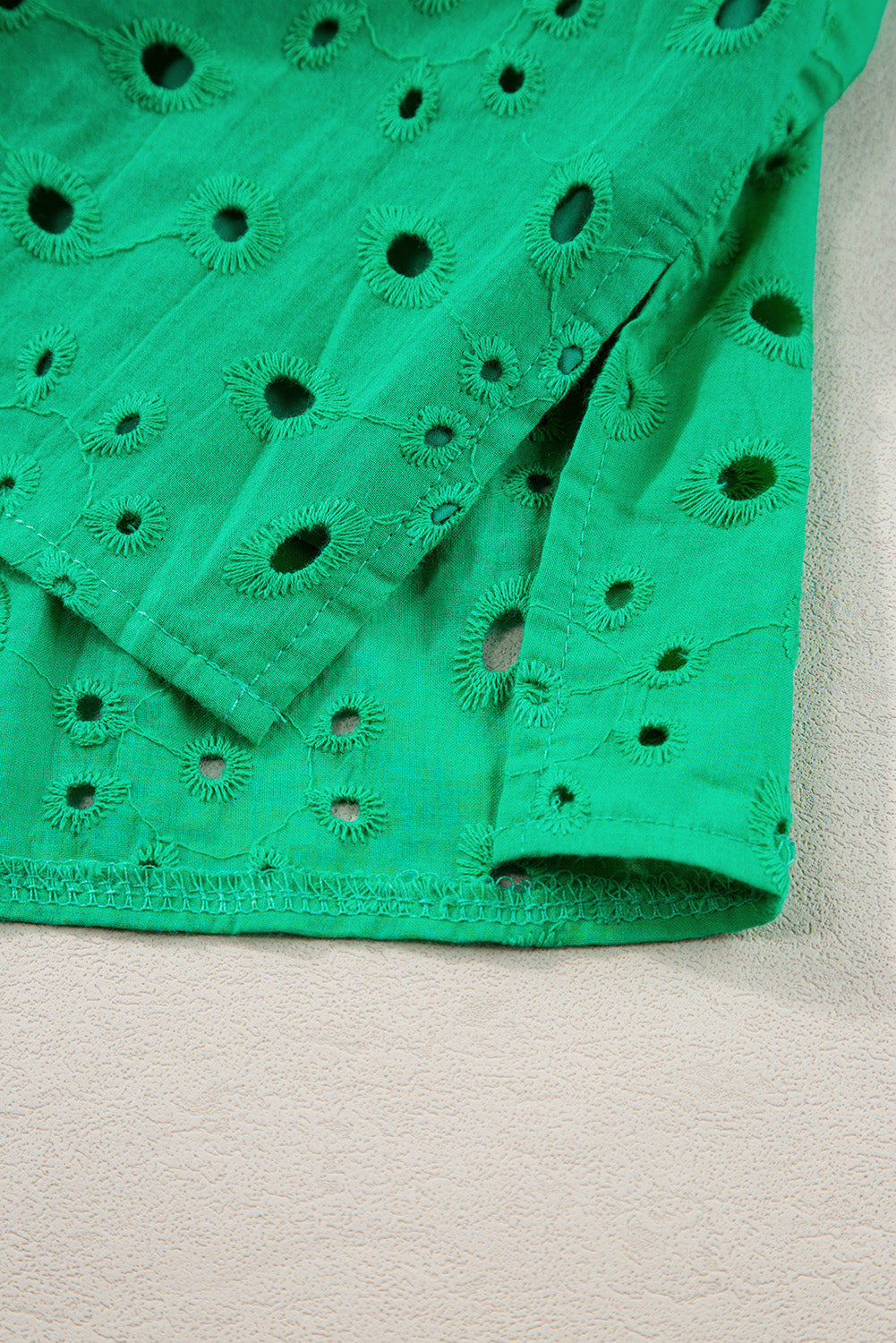 White Flower Embroidered Hollow-out Puff Sleeve Blouse