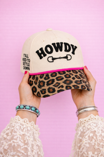 "Howdy" on Tan Cap with Patch Work