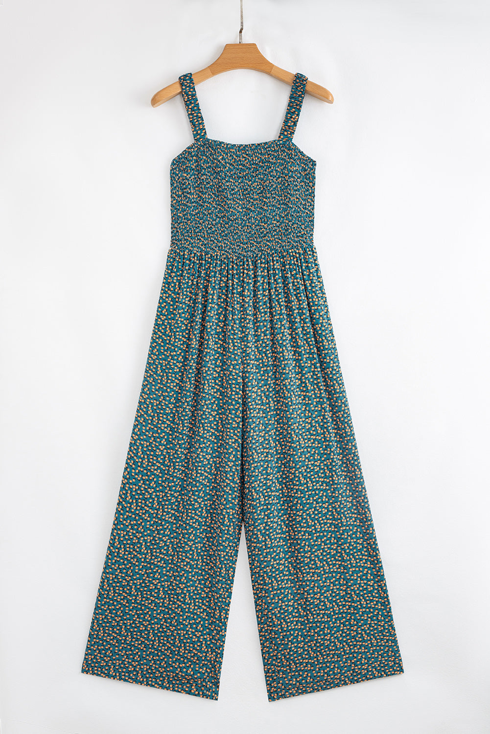 Floral Print Smocked High Waist Square Neck Jumpsuit