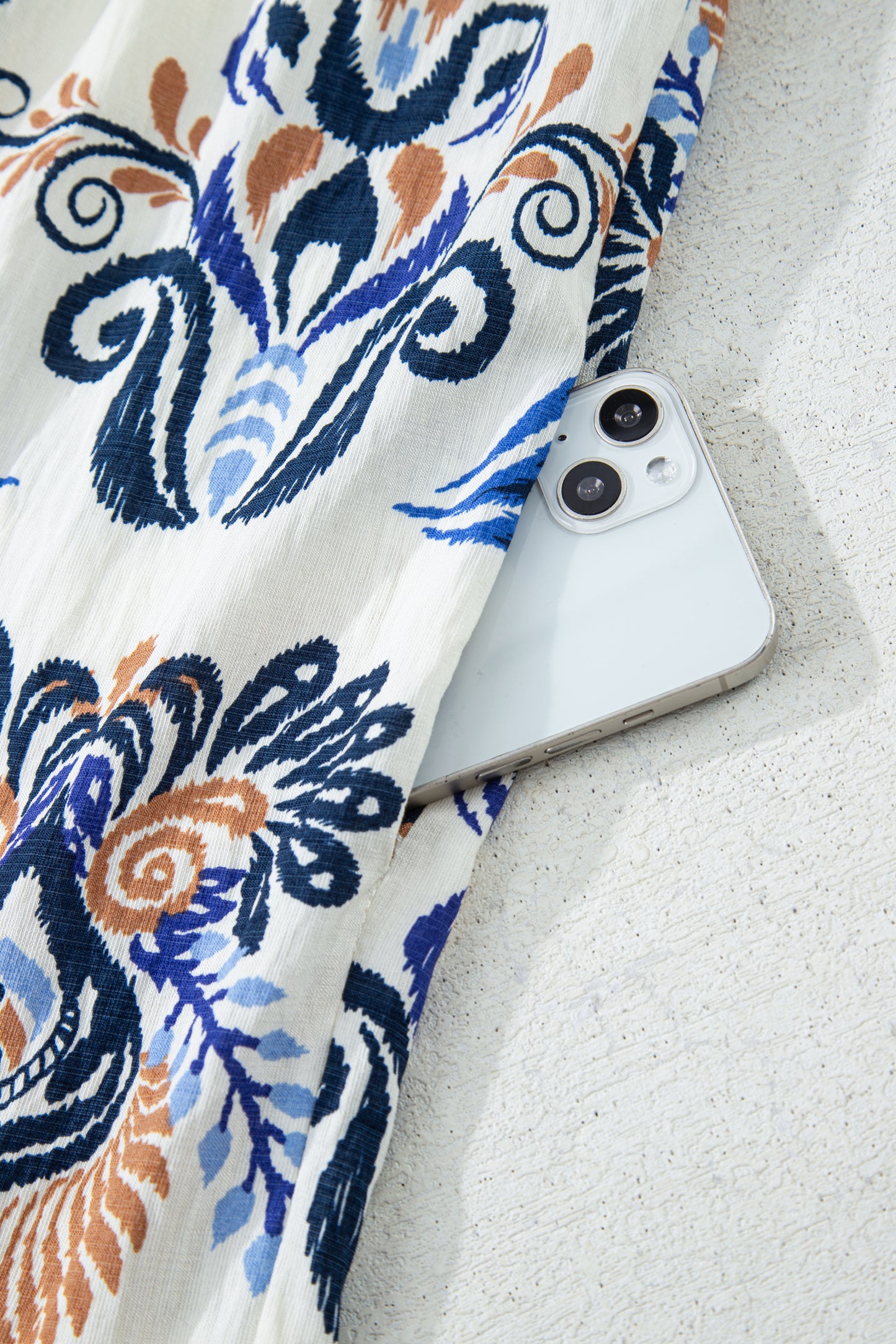 Sky Blue Plus Size Boho Print Split Neck Long Sleeve Mini Dress