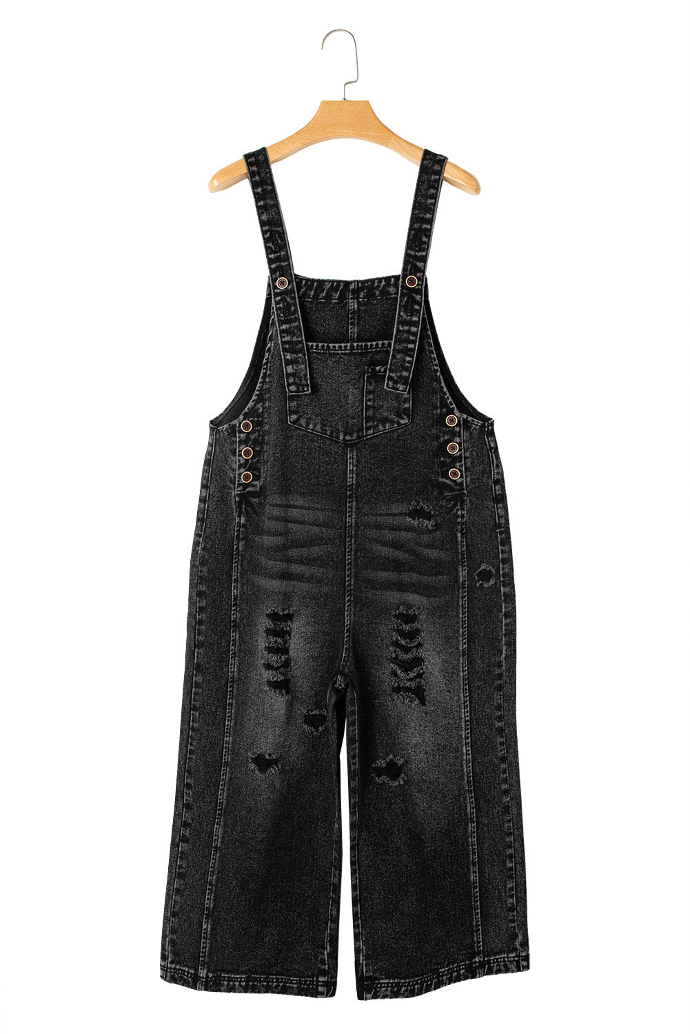Distressed Bib Pocket Wide Leg Denim Overall