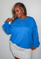 Sonic Blue Crewneck Cozy Pullover by Birdie