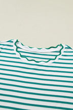 Black Stripe Scalloped Trim Round Neck T Shirt