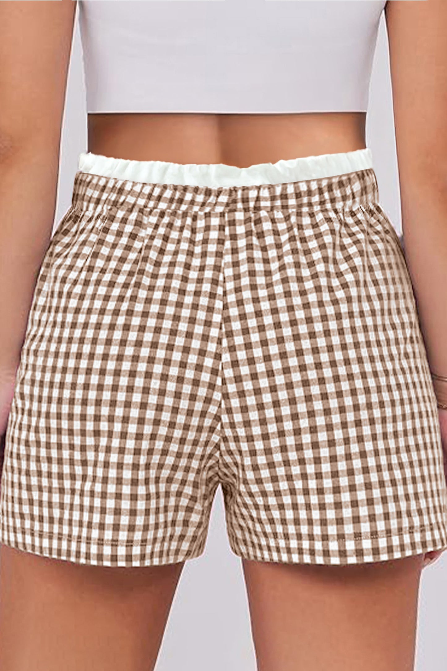 Contrast Trim Plaid Print Plus Size Shorts