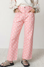 Pink Polka Dot Casual Slim Fit Jeans