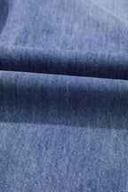 Dusk Blue High Rise Buttons Pleated Cropped Wide Leg Denim Pants