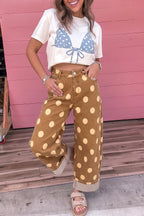 Polka Dot Ankle-Length Metal Button Casual Jeans