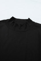 Black Solid Color High Neck Cap Sleeve Loose Top