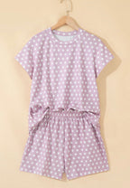 Purple Polka Dot Print Short Set