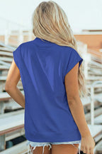 Black Solid Color High Neck Cap Sleeve Loose Top