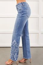 Ashleigh Blue Embroidered Western Print Flare Leg Full Length Jeans