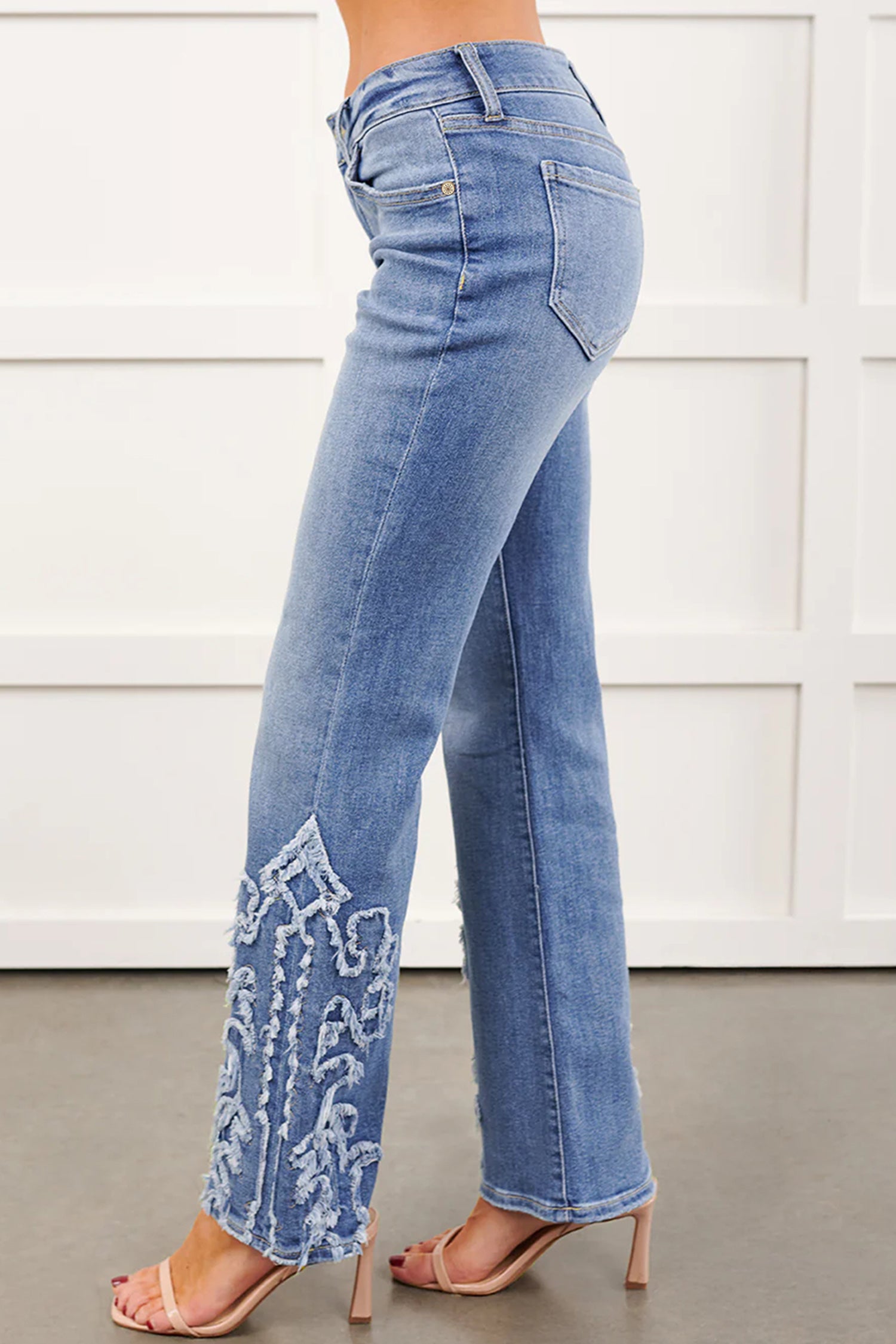 Ashleigh Blue Embroidered Western Print Flare Leg Full Length Jeans