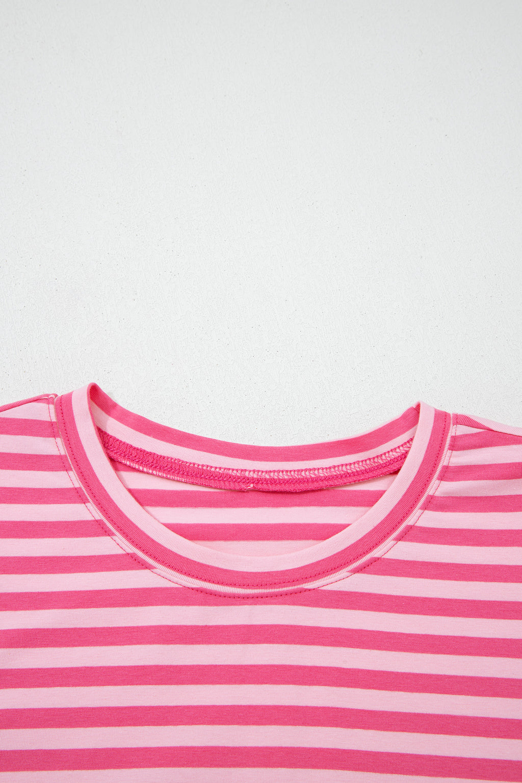 Pink Stripe Drop Shoulder Round Neck Top and Buttoned Straight Pants Two Piece Set