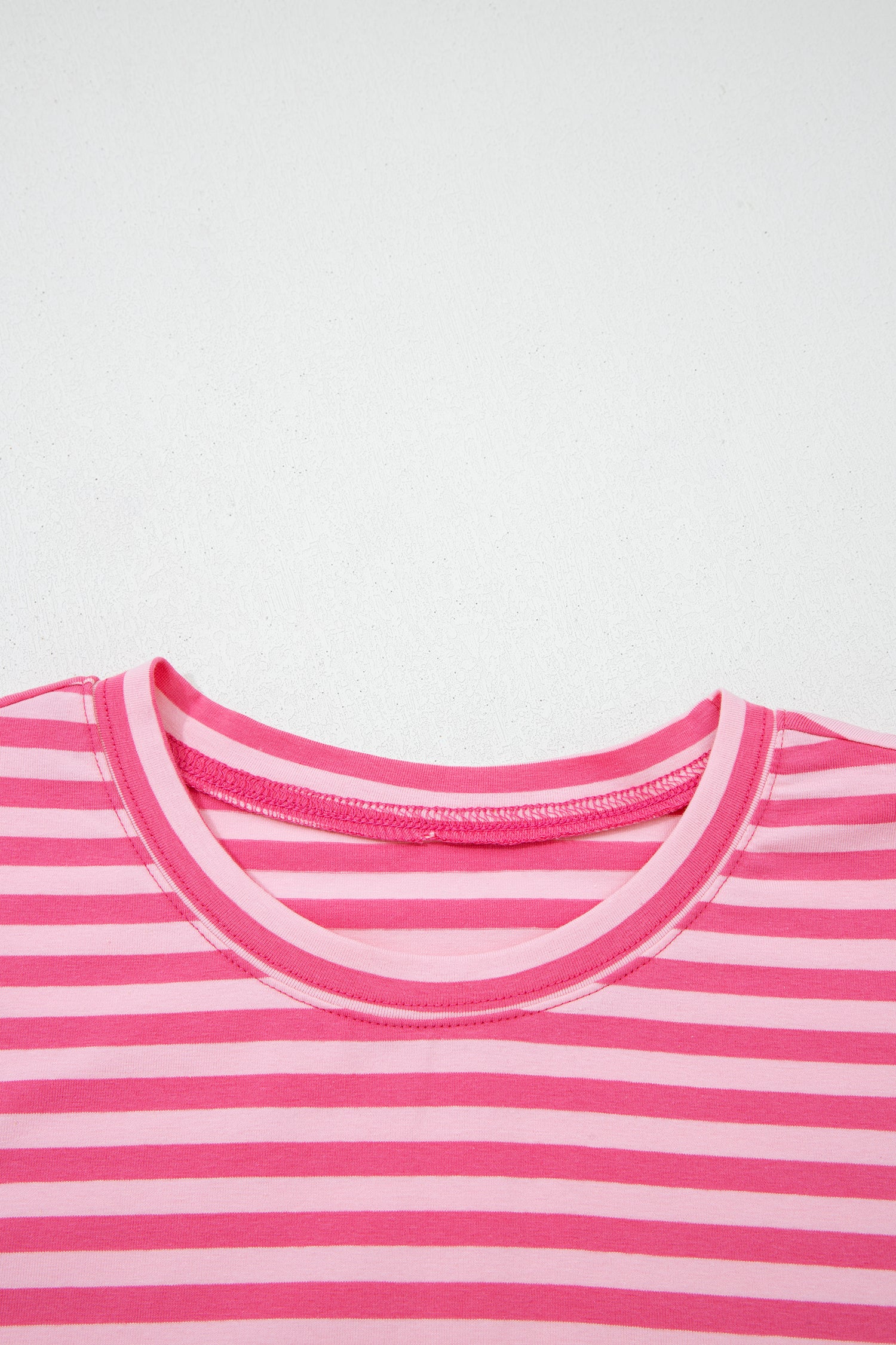 Pink Stripe Drop Shoulder Round Neck Top and Buttoned Straight Pants Two Piece Set