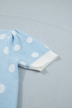 Rose Red Polka Dot Puff Short Sleeve Sweater Top