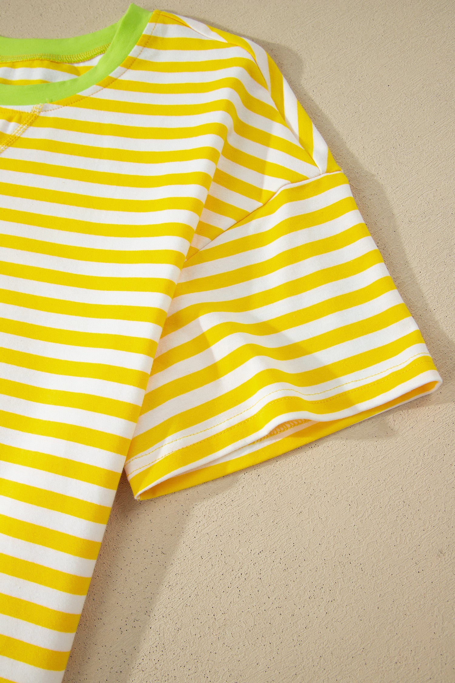 Stripe Contrast Neck Loose Tee and Drawstring Shorts Set