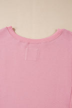 Waffle knit Bishop Sleeve Split Oversized Top