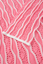 Pink Wavy Detail Hollow Out Knit Long Sleeve Cotton Pullover Sweater