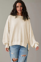 Waffle knit Bishop Sleeve Split Oversized Top