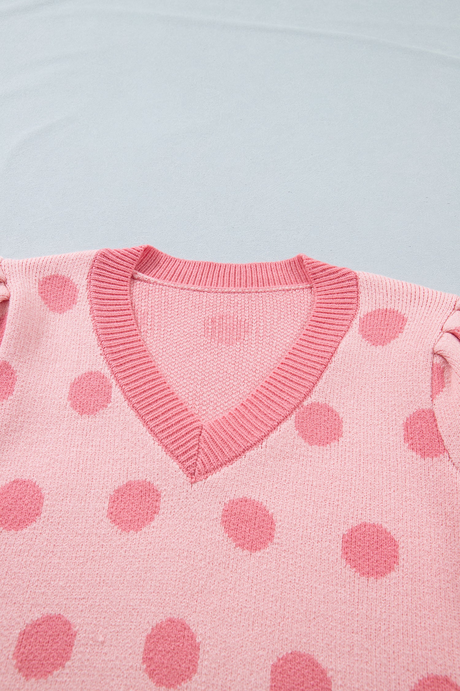Rose Red Polka Dot Puff Short Sleeve Sweater Top