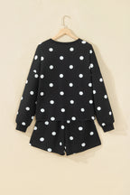Red Polka Dot Raw Hem Relaxed Pullover Loose Skort Two Piece Set