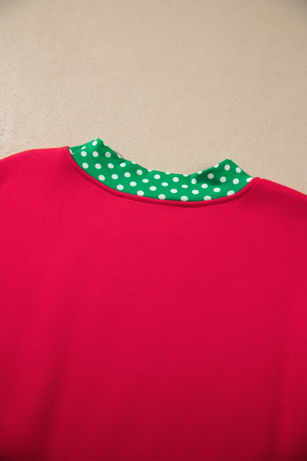 Racing red colorblock polka dot oversized sweatshirt with contrast trim, casual top from Dear-Lover Dropshipping.