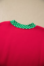 Racing red colorblock polka dot oversized sweatshirt with contrast trim, casual top from Dear-Lover Dropshipping.