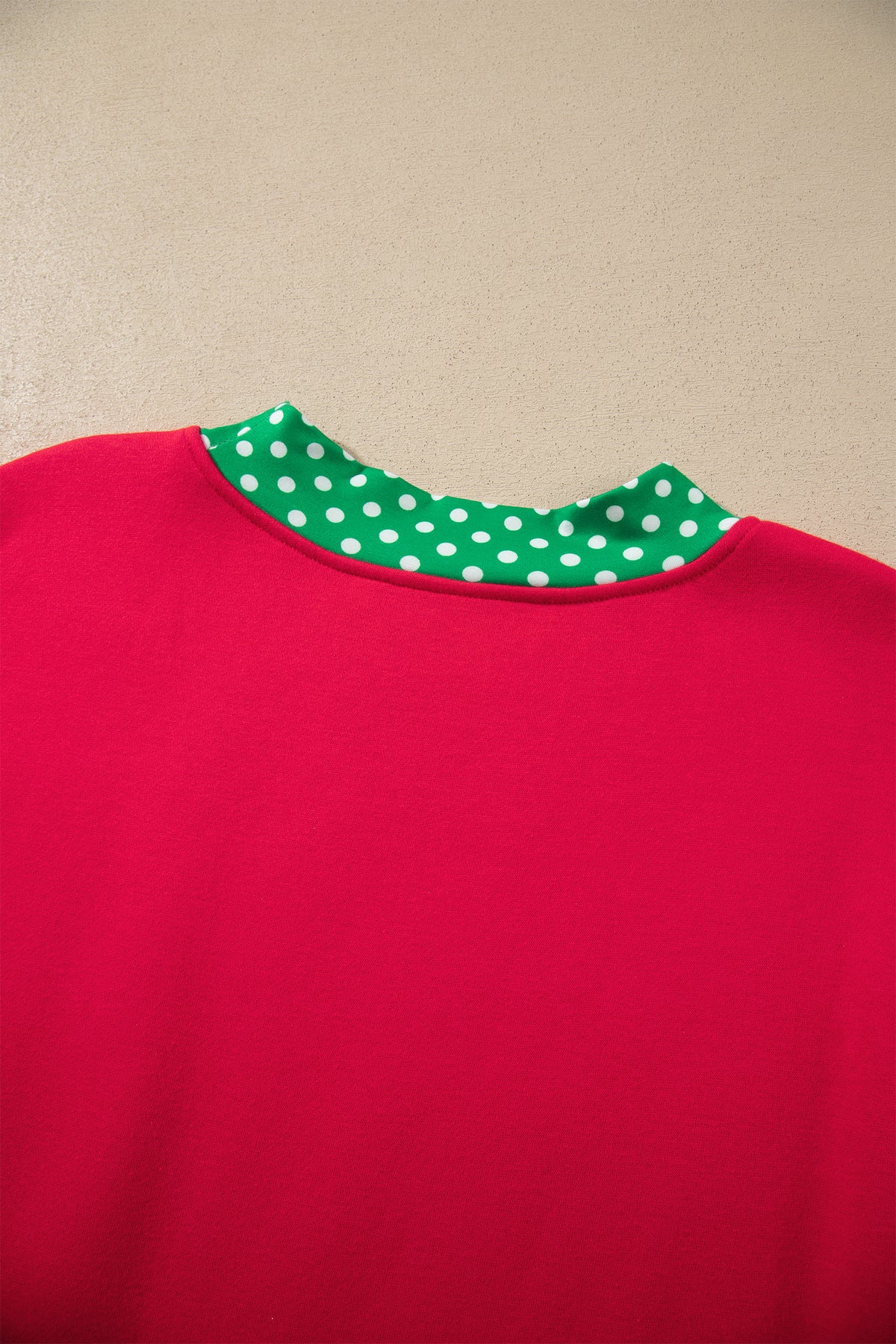 Racing red colorblock polka dot oversized sweatshirt with contrast trim, casual top from Dear-Lover Dropshipping.