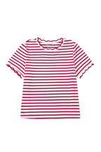 Black Stripe Scalloped Trim Round Neck T Shirt