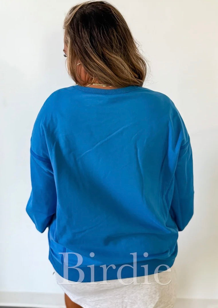 Sonic Blue Crewneck Cozy Pullover by Birdie