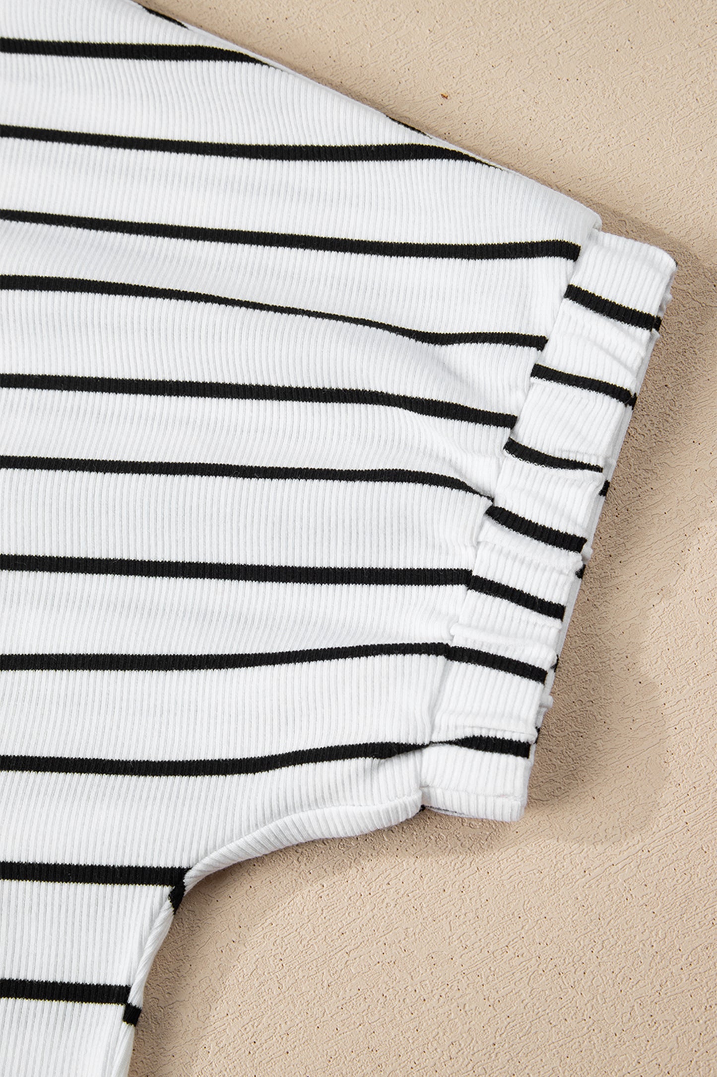 Black Stripe Stand Collar V Neck Elastic Cuffs Half Sleeve Dolman Top