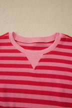 Red Stripe Puff Short Sleeve T Shirt Matching Shorts Set