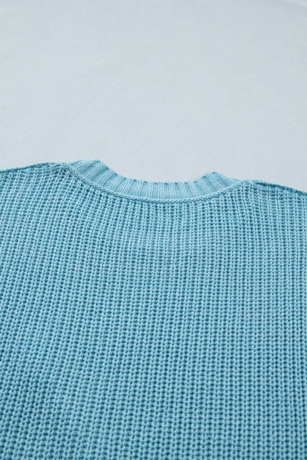 Mist Blue Exposed Seam Detail Half Sleeve Loose Sweater