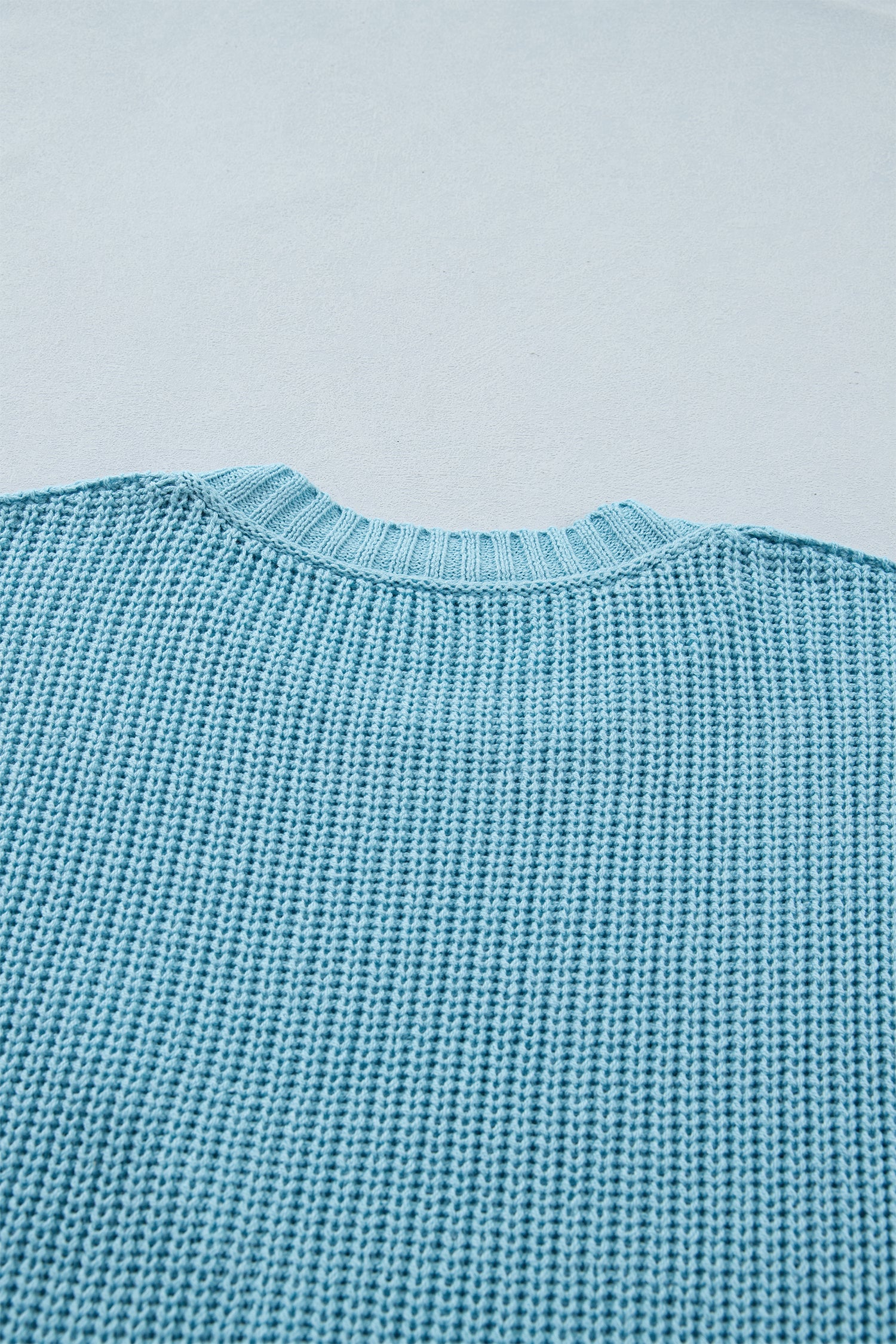 Mist Blue Exposed Seam Detail Half Sleeve Loose Sweater