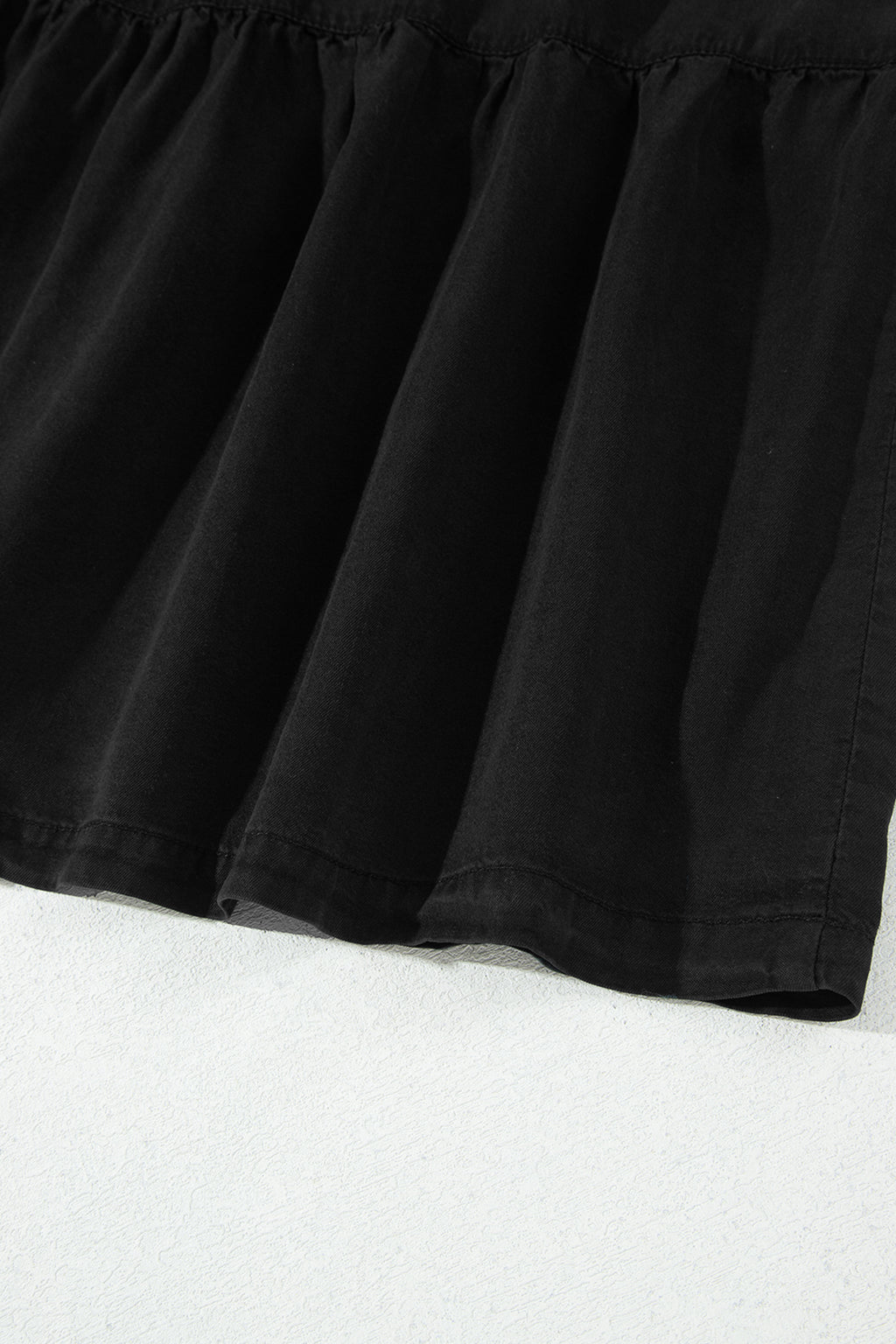 Black Elastic Waist Ruffled Tiered Flared Denim Maxi Skirt