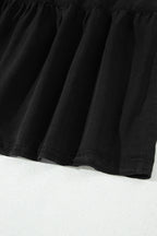 Black Elastic Waist Ruffled Tiered Flared Denim Maxi Skirt