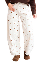 Beige Polka Dot Print Plus Size Barrel Jeans