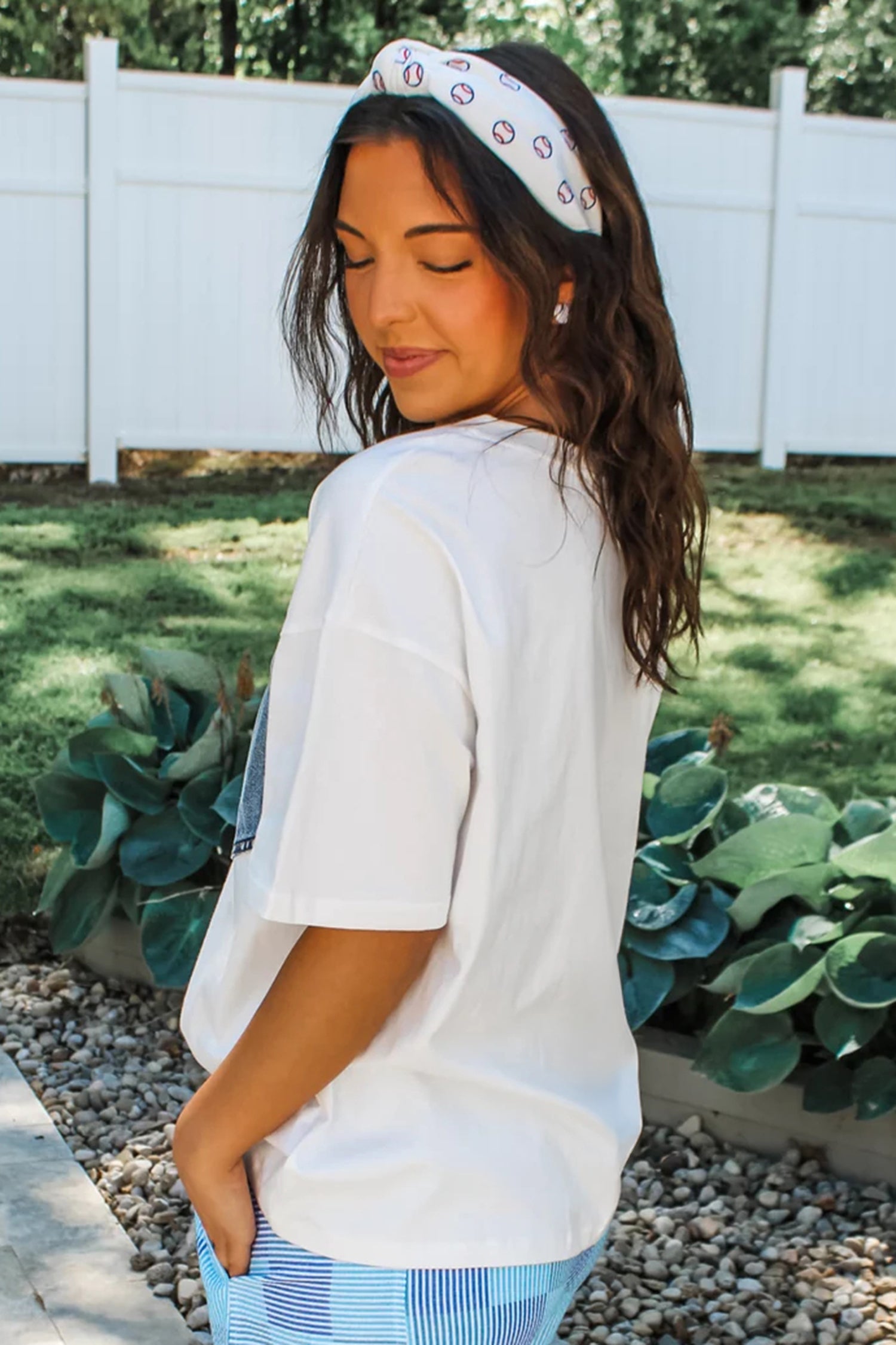 Sail Blue Color Block Chest Pocket Patched Casual Short Sleeve Top