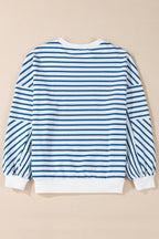Orange Stripe Drop Shoulder Crew Neck Loose Sweatshirt