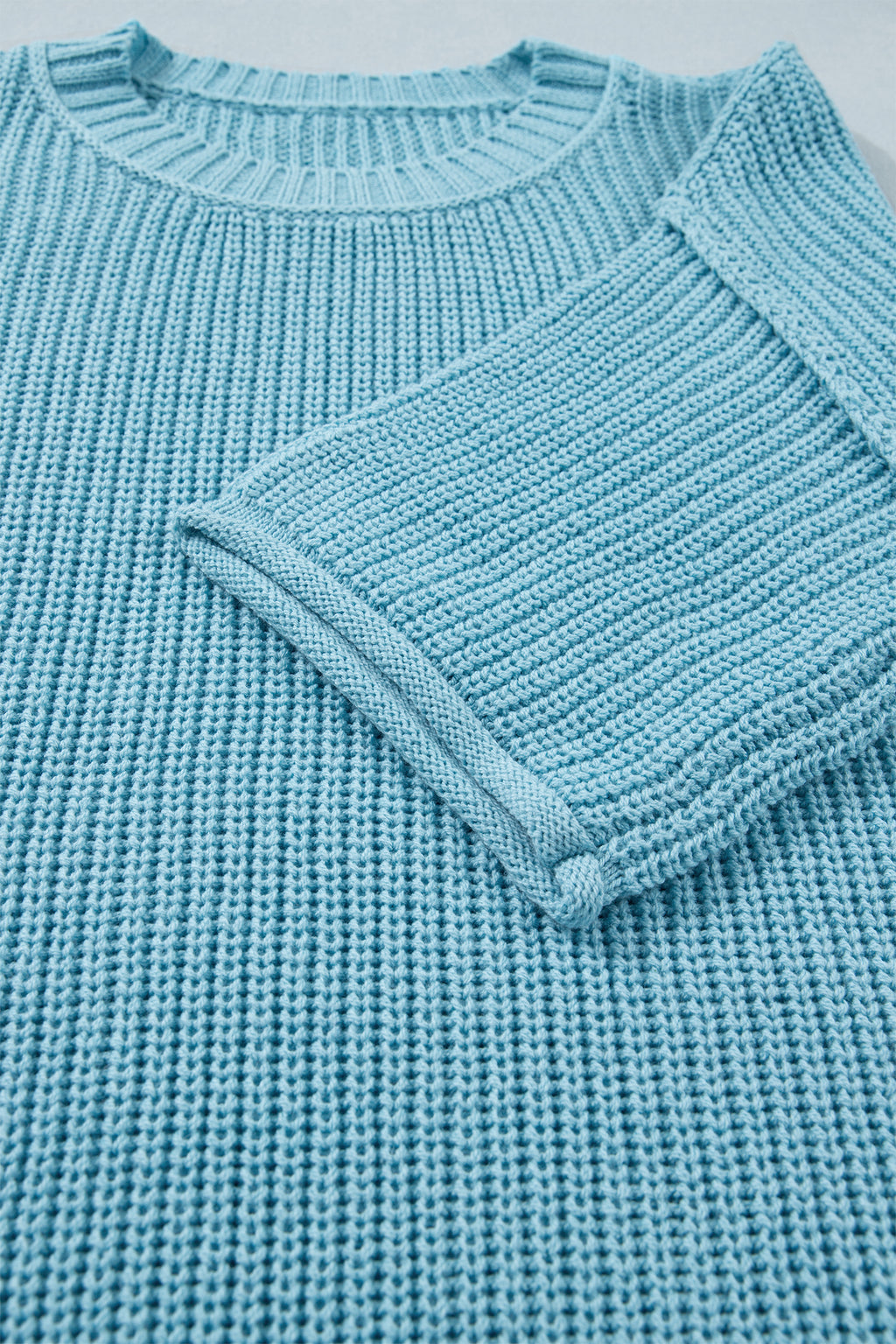 Mist Blue Exposed Seam Detail Half Sleeve Loose Sweater