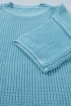 Mist Blue Exposed Seam Detail Half Sleeve Loose Sweater